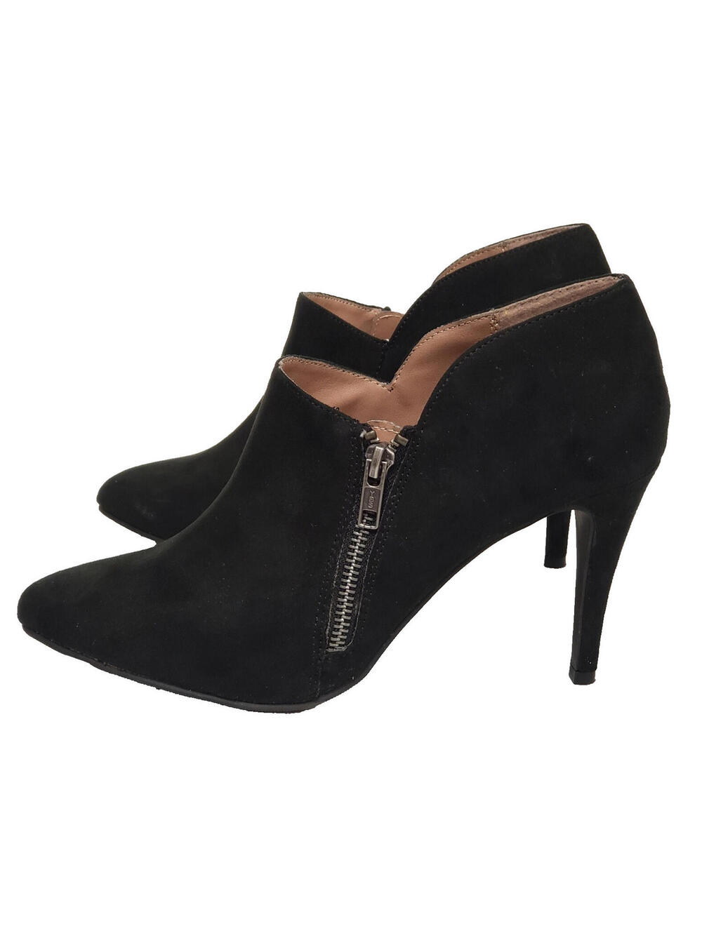 MOSSIMO Women's Black Suede Side Zip Stilleto Heels Ankle Booties Sz 10-US